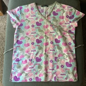 Breast cancer ribbon scrub top